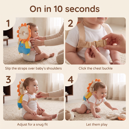 On in 10 seconds: 4 steps to put on the lion head cushion backpack